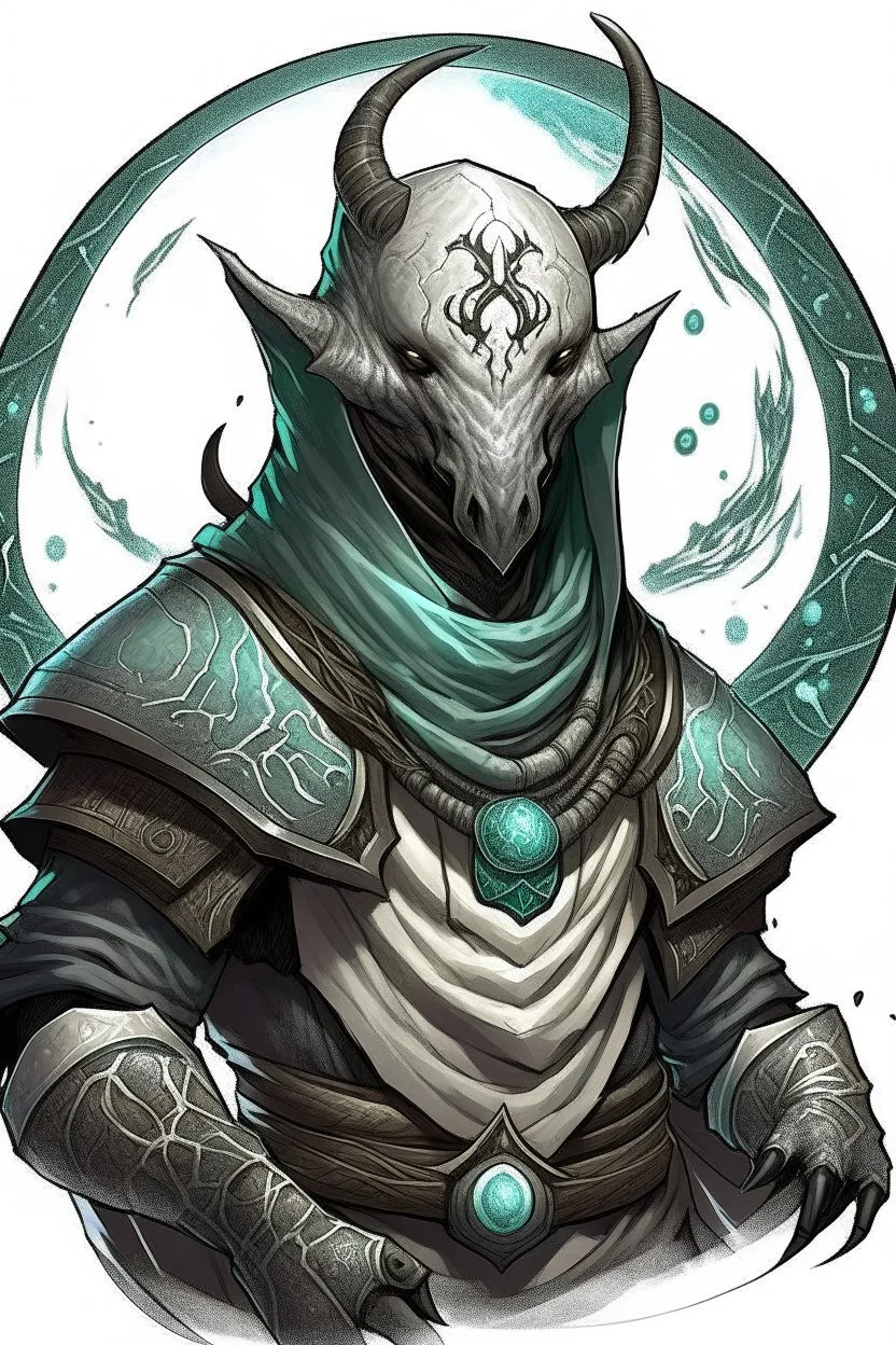 Aetherborn from Dungeons and Dragons med Ash like skin and a mask with Moon symbolism on it