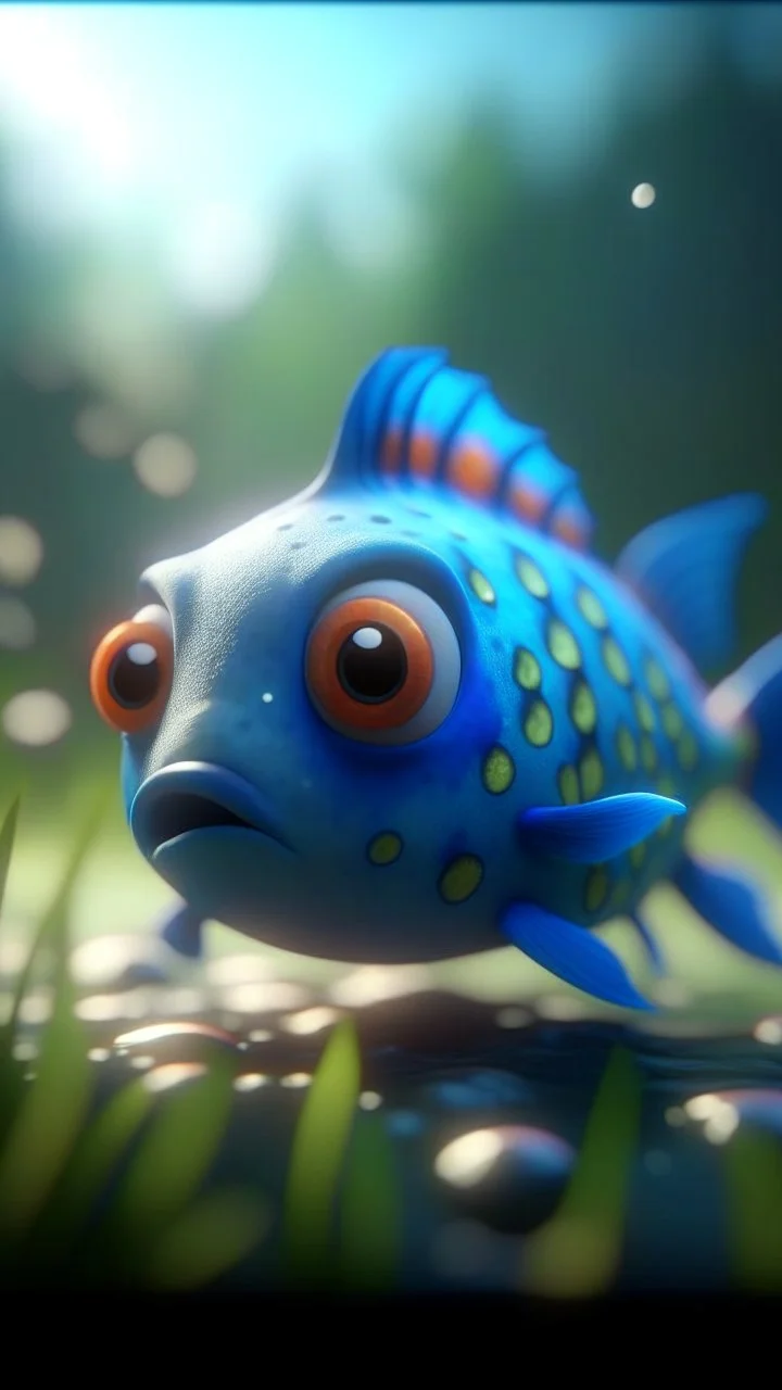 a portrait of a cute animated fish in the style of pixar, being executed by a platoon on a cloud, bokeh like f/0.8, tilt-shift lens 8k, high detail, smooth render, down-light, unreal engine, prize winning