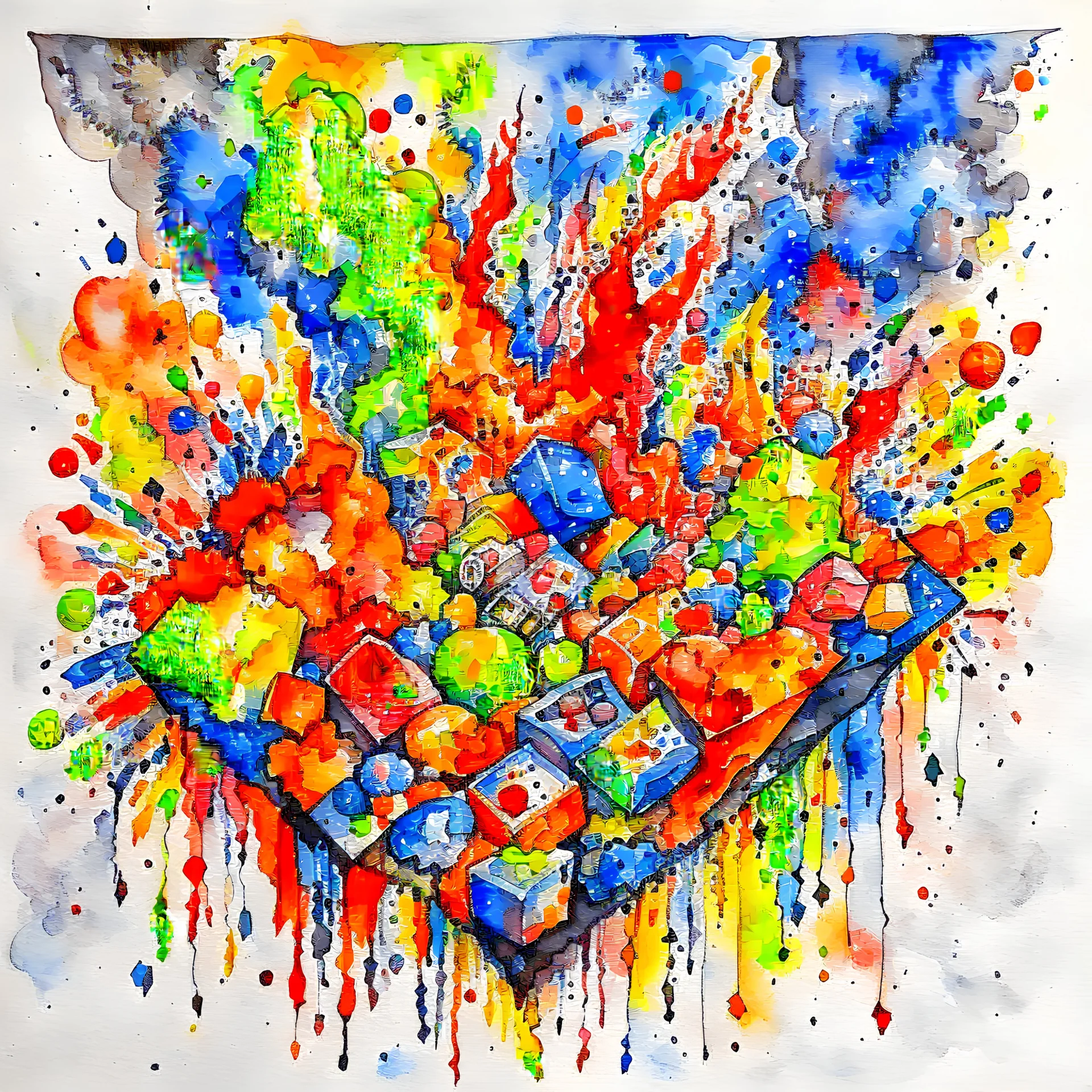 Create an asymmetrical balanced watercolor artwork of Hash drug , heavy brushstrokes, conveying the loss of control and disintegration caused by substance abuse.
