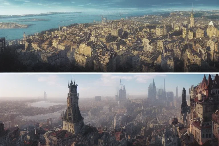 Quebec city hill+Livorno canal+bridges+corner building on hill+Gothic city+BioShock+Dishonored+Bloodborne +trieste+Edinburgh+Chicago+victorian London+decòpunk Skyscraper+ +steampunk+biopunk+alphonse mucha, greg rutkowski,matte painting, cryengine, hyper detailed, felix kelly, fantasy art, seb mckinnon