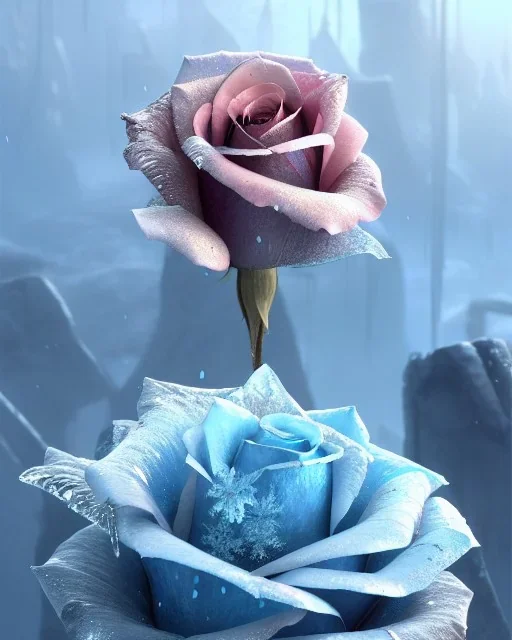 A frozen rose by pascal blanche rutkowski repin artstation hyperrealism painting concept art of detailed character design matte painting, 4 k resolution blade runner, digital Art, perfect composition, beautiful detailed intricate insanely detailed octane render trending on artstation, 8 k artistic photography, photorealistic concept art, soft natural volumetric