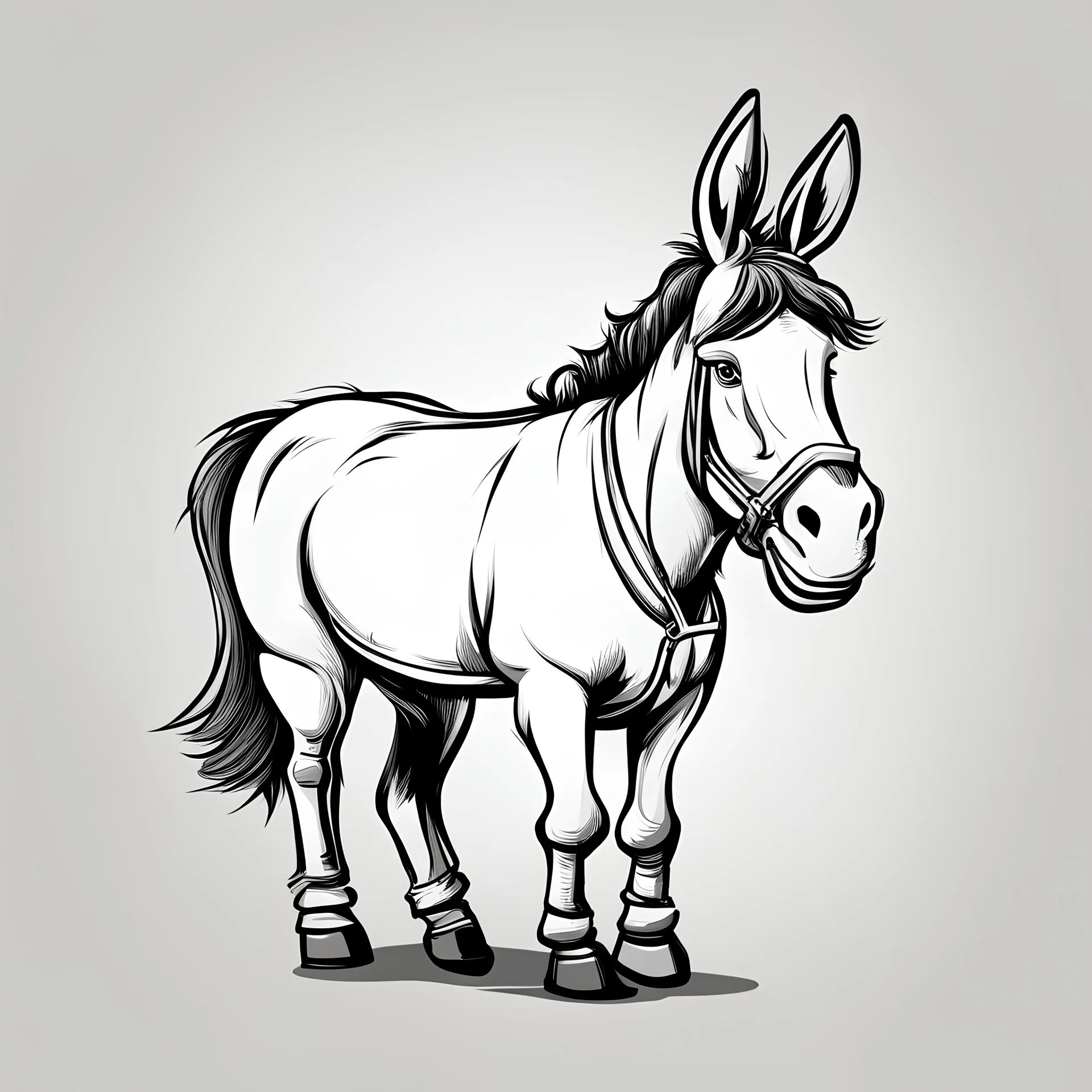 Donkey line art cartoon, vector, white background