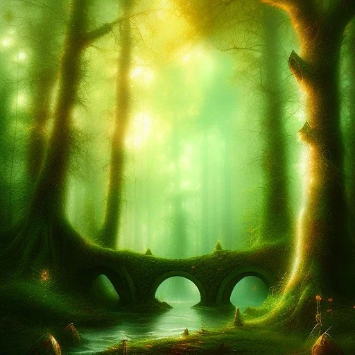 romantic fantasy spray painting, deep forest