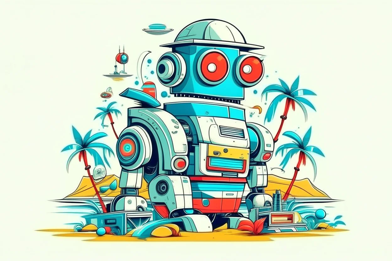 cool fun beach brand beach wear random design seaside robots abstract objects machines like havana brand