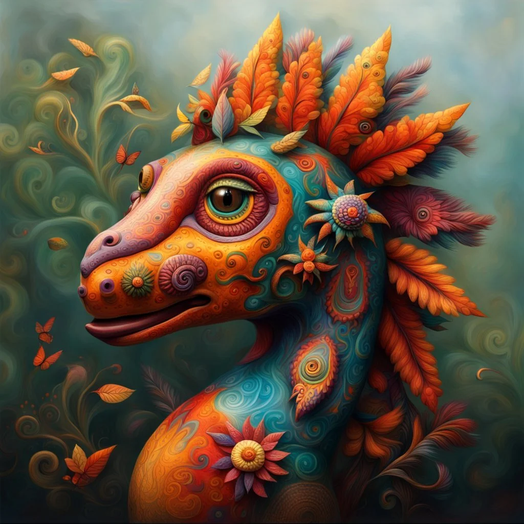 Whimsical Alebrijes creatures, surreal, take elements from different animals, from the artist's imagination, create a magical being. animal-like creatures. roam through their towns, hills, and forests in another dimension. spirits guide, accompany, and protect us. These animal-like creatures a Modifiers: highly detailed fantasy bright studio setting cinematic lighting anthropomorphic dynamic lighting colourful cinematic postprocessing acrylic art pixel art quilling Jean-Baptiste Monge Tim Burton