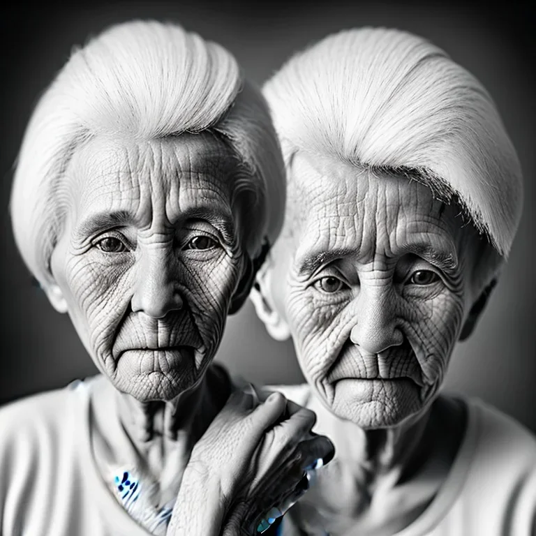 beautiful black and white photo portrait of an old woman white hair