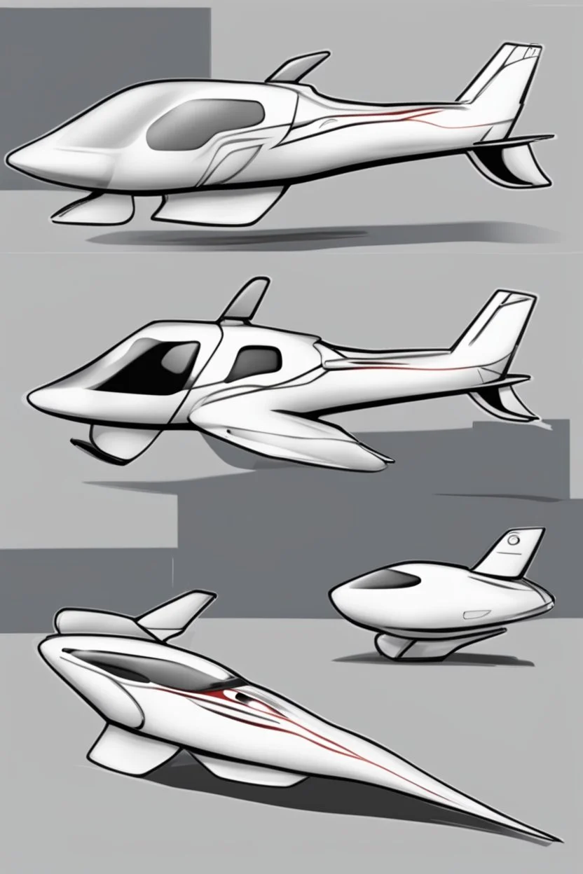 ideation aeroplane airmed inspired by shark with side view, quarter view and front view