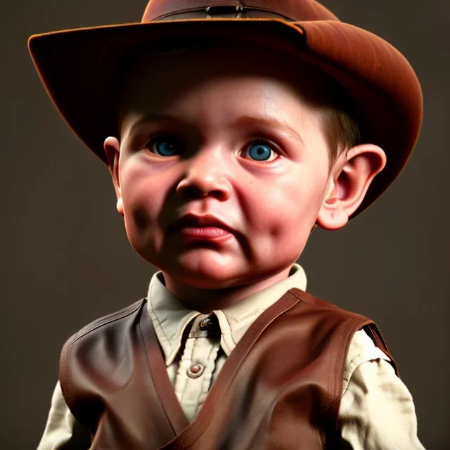 Indiana Jones toddler, full body, dramatic lighting, hyper realistic