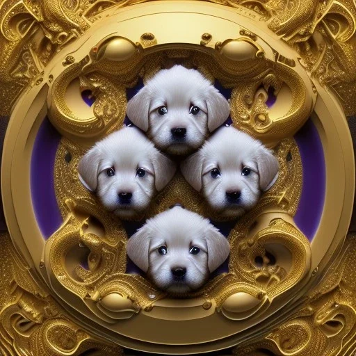 3d cute puppies, beautiful rich, detailed yin and yang symbol, shiny, intricate, gorgeous, ultrafine detail, hyperrealism, trending , sharp focus, intricate details, highly detailed, glowing, glitter, complementary colours