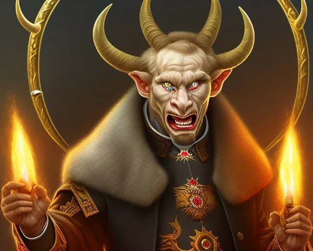 president Putin angry satan with horns fangs and tusk