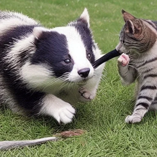 Badger playing with cat