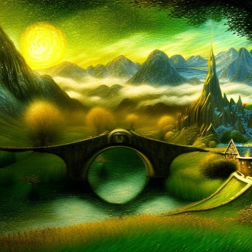 Epic Drawing of scenery of The LOTR estilo Van Gogh 4k