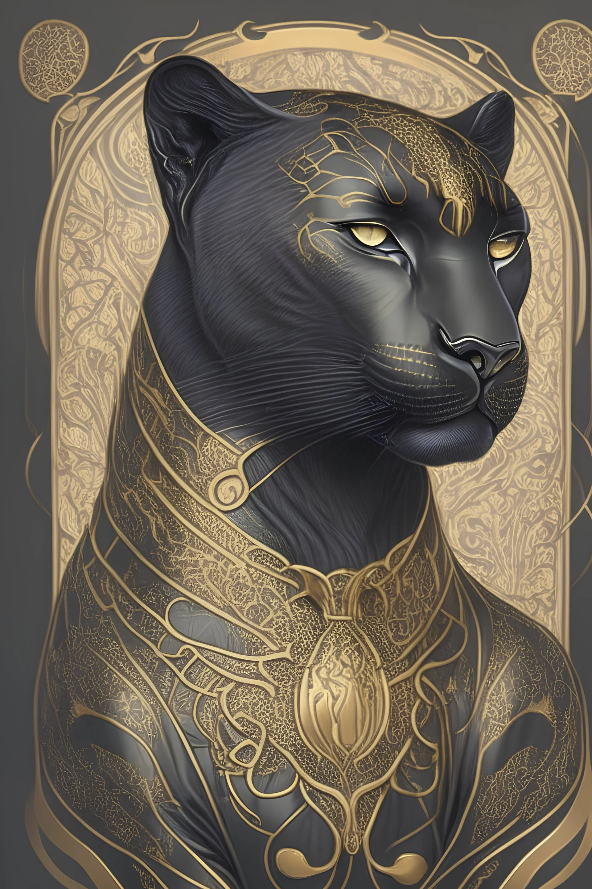 portrait d'un animal panthère noire en judogi en style art nouveau avec dorure