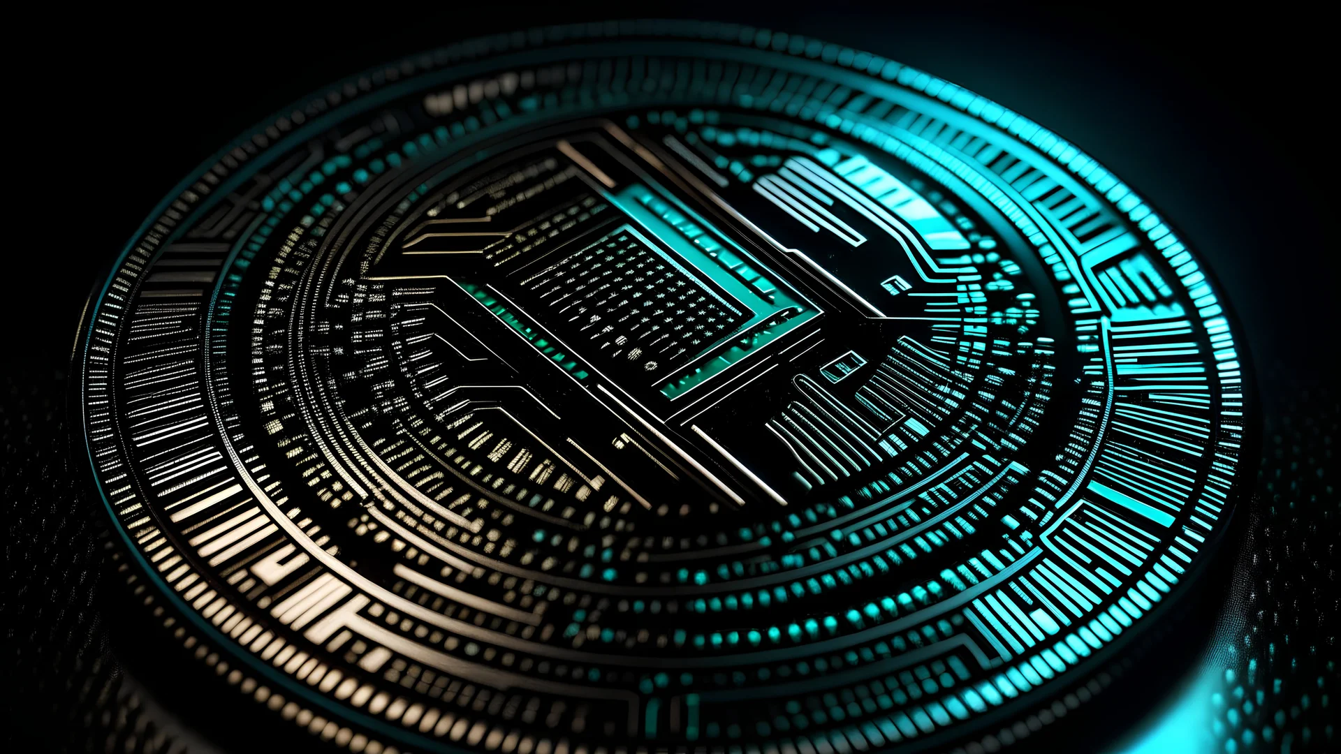 Glittering, futuristic coin with a polished surface. Intricate lines of code etched on the edges, embodying the essence of programming. Subtle binary patterns embedded, creating a captivating digital texture. The vibrant emblem of CodingCoin, symbolizing the fusion of technology and currency. Shot with a Sony A7 III, Kodak Ektachrome E100 film, Zeiss Batis 50mm f/1.4 lens. Unlikely collaborators: David Fincher, Emmanuel Lubezki, Annie Leibovitz, Hideo Kojima, Alexander McQueen, Iris van Herpen.