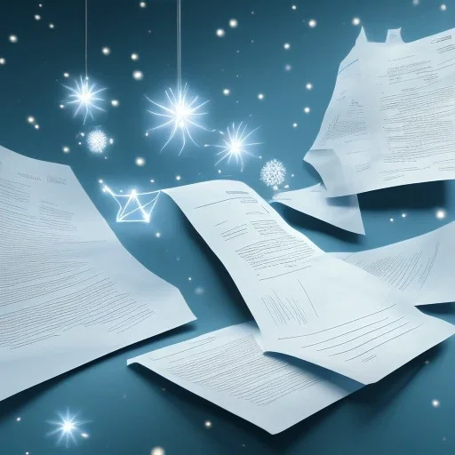 3D render of contract sheets flying, on a dark blue Christmas background, digital art, 4k