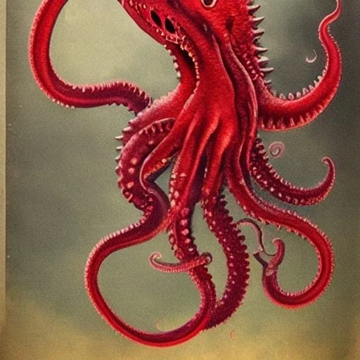 Red Tentacle monster with teeth, horror, detailed