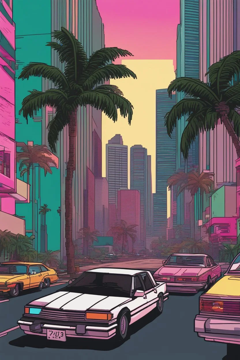 80s miami drawing cartoon pixel art