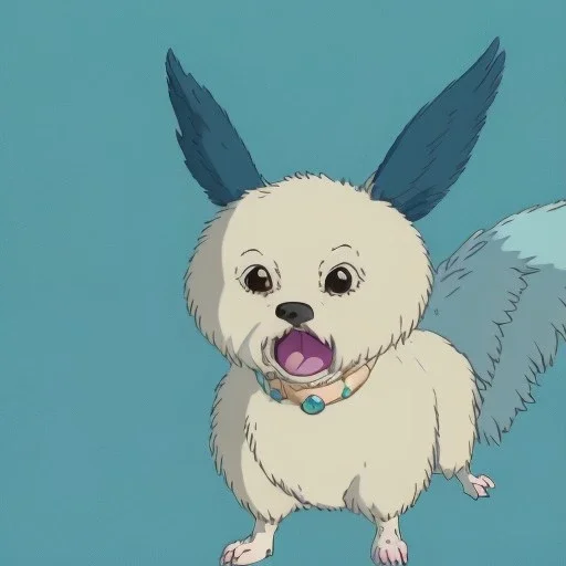  fluffy teal dog with wings