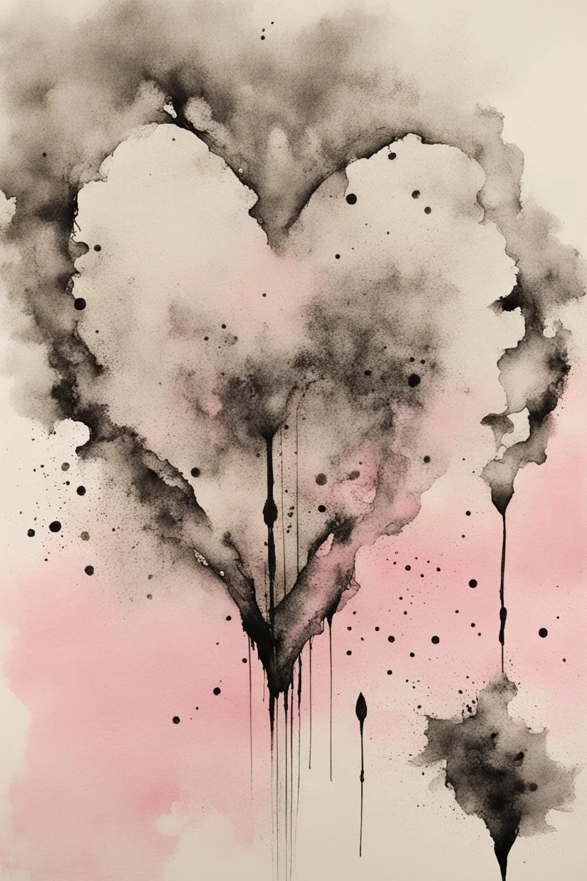 Objectivity is a myth of the grasping mind and exists only in the open heart; ink wash with powder pink splatters