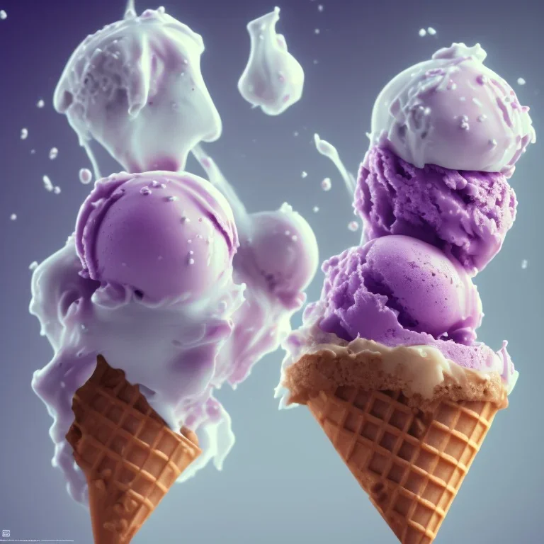 ice cream, waffle, chocolate, purple, realistic, render, 8k, hyper realistic