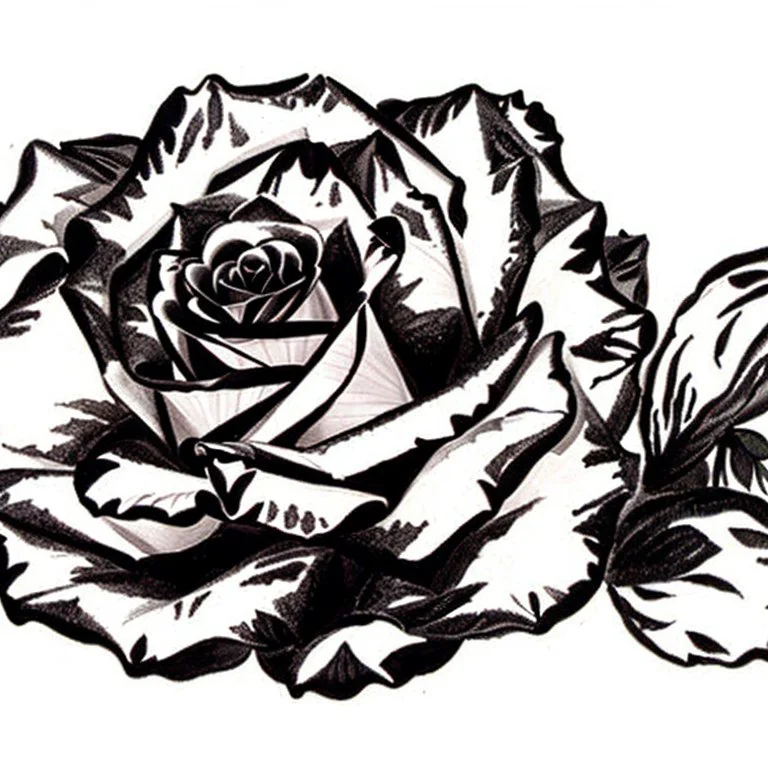 A rose, black & white line art