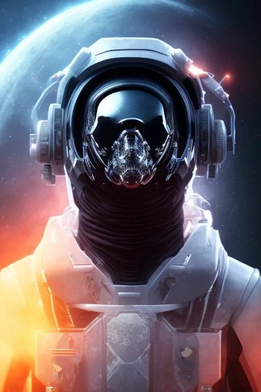 All Black Galactic soldier, wearing high tech mask, white smoke, dark, rage, sorrow, high definition, ultra 8 k, volumetric lighting, blue fire, fog