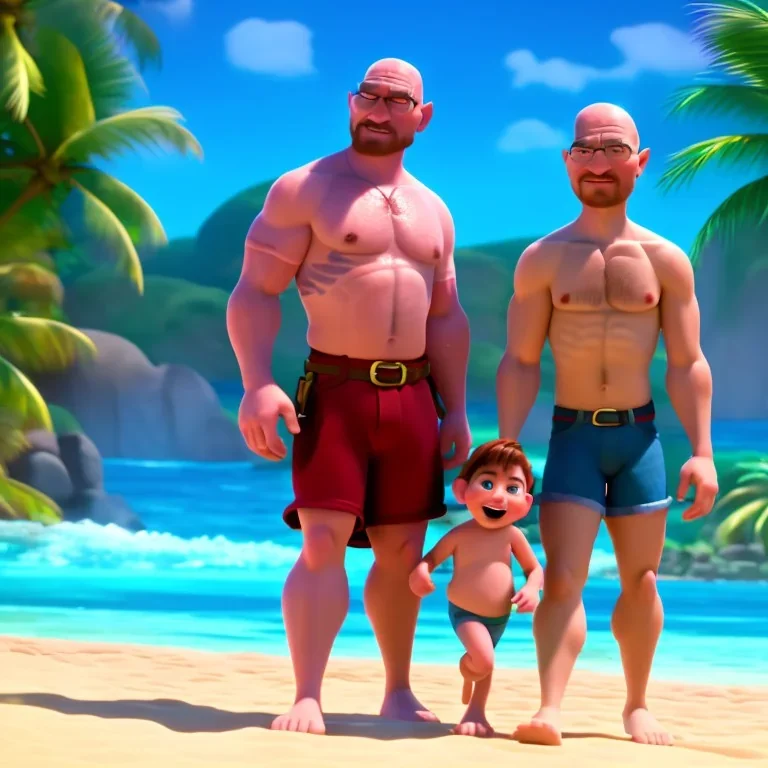 shirtless Walter Whites family , 8k, tropical beach background, jaun