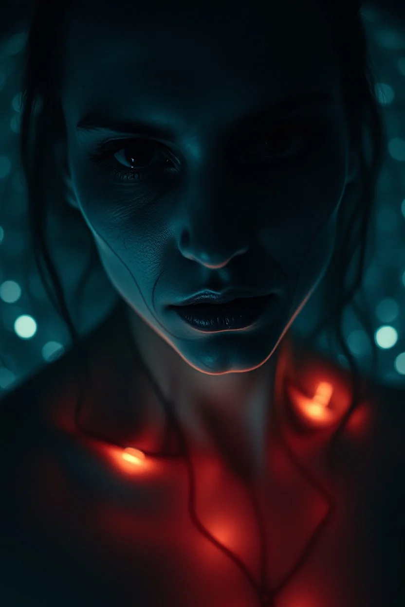 surreal abstract fade human portrait, lack black eyes, under skin fade light led and black veins, Darkness is sometimes, it is the moment of realization. The shadows rising from the depths are not merely terrifying; they are the offspring of our minds, surreal abstract things andt shapes, . darkness looking me, and eating face, body, close up the crepy stunning portrait, shadows, evil darkness, surreal, thiller vibe, background vortex, abyss,crepy vibe, intricate details, cinematic