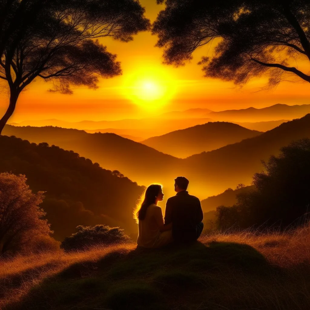 Whispers of the Heart a couple with sunrise in the hills