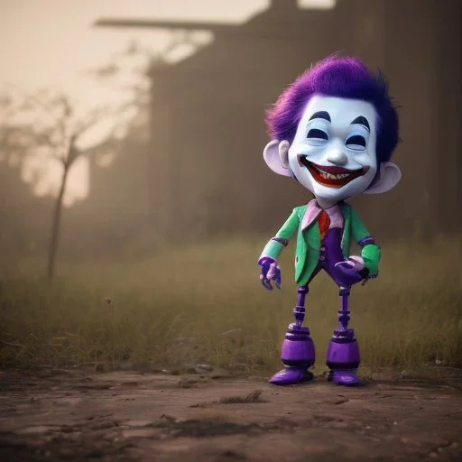 Joker toddler, robot, full body, tokio background, dramatic lighting, hyper realistic, unreal engine 5, 8k