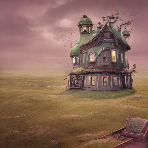 photorealistic flying house, many details, Ultra detailed, octane render, by Alexander Jansson --ar 2:1 full page technical drawing technocore mind meld evil-god symmetric::2 Hieroglyphic Occult::.5 esoterism hyper realistic, rendered, 8K, old, neon, vibrant fine details symmetric --ar 9:16