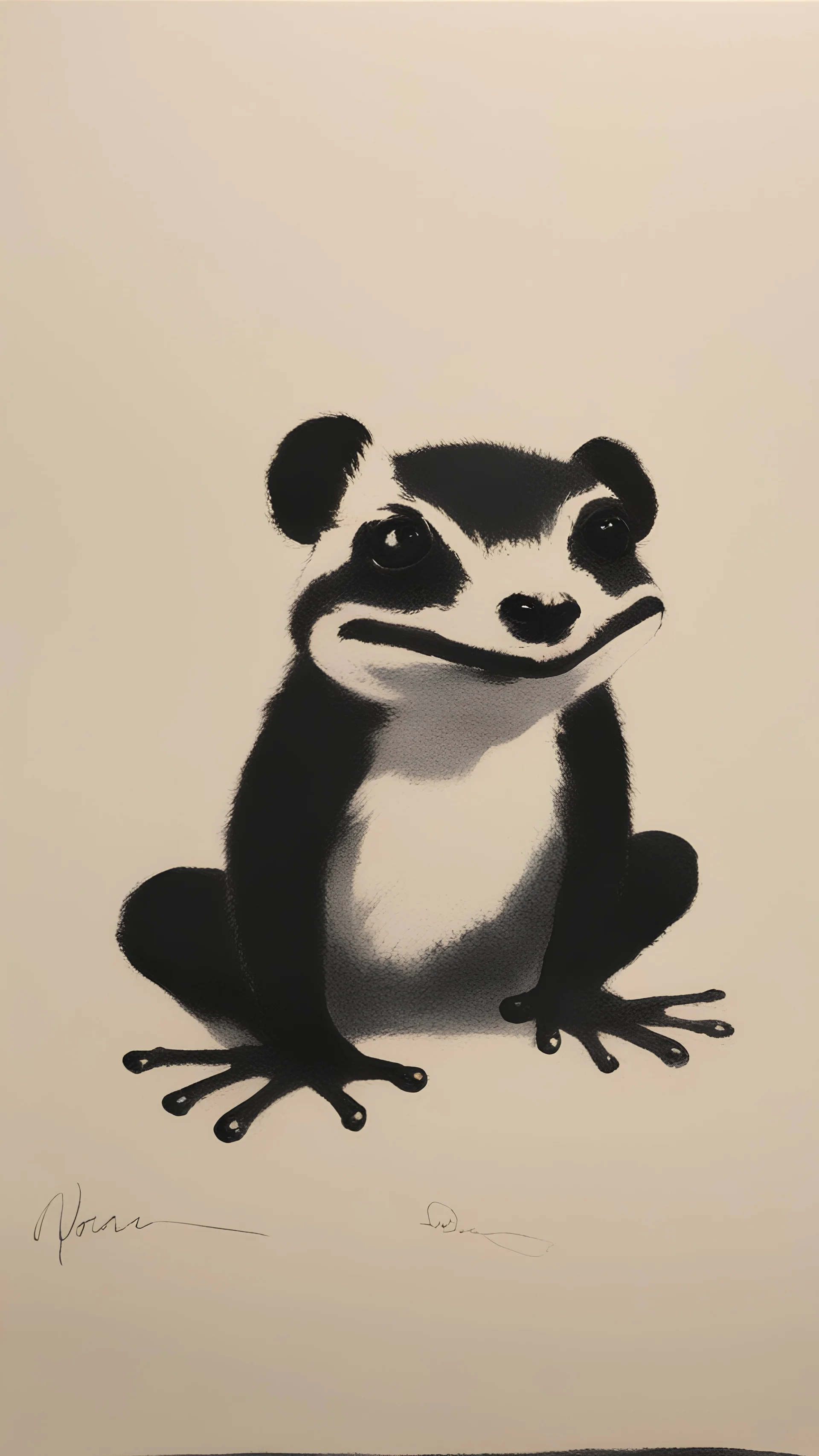 frog badger with distinct shadow on paper, signed by a toddler
