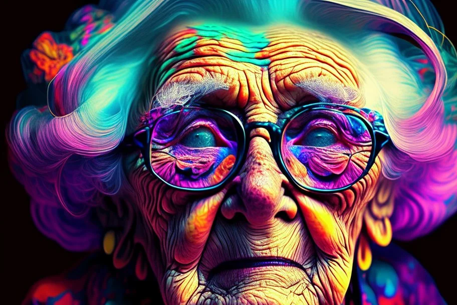 very old woman psychedelic image