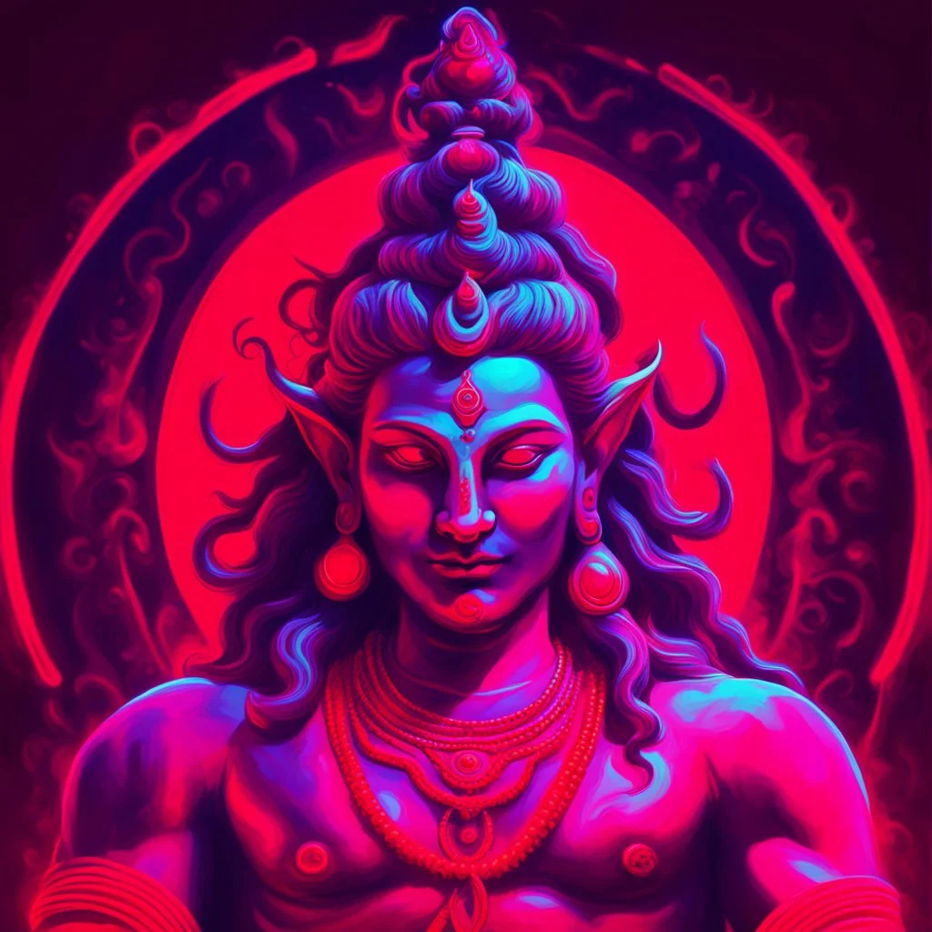 God shiva Demonic image in neon red color pallet