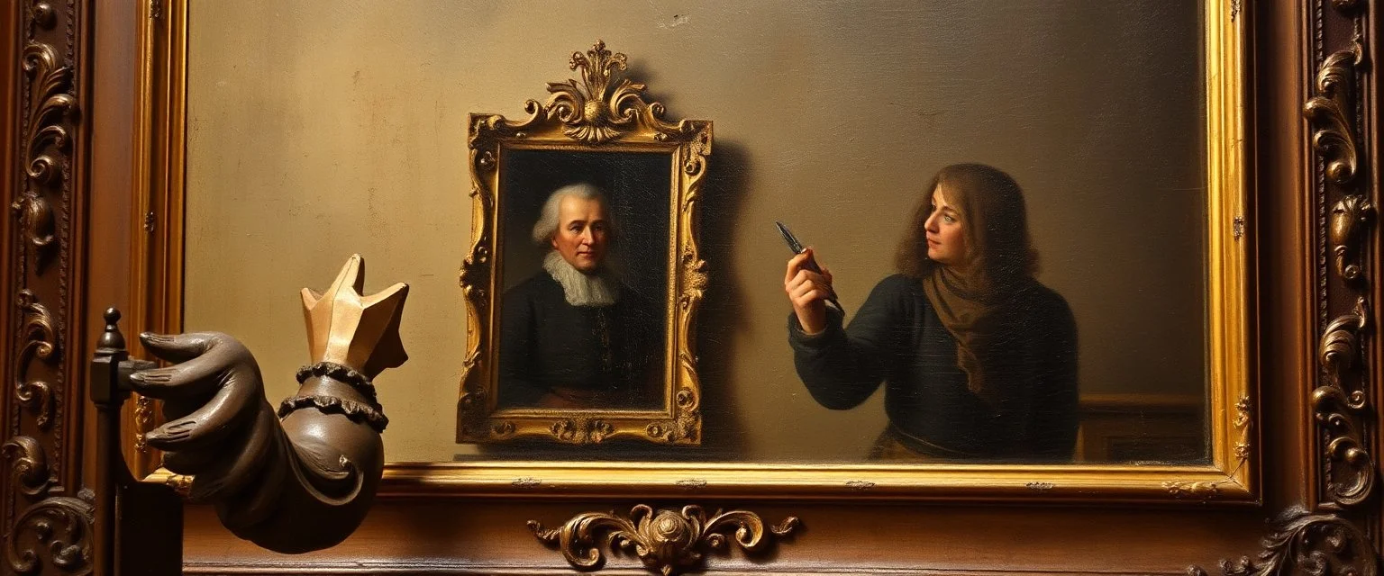 master oil painting by Rembrandt, a mirror that controls