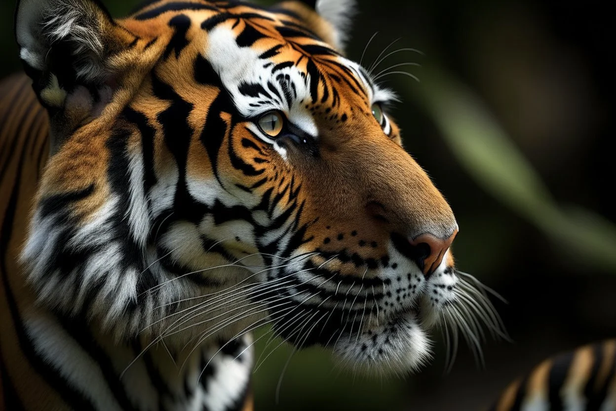 tigre qui observe en louchant un papillon posé sur son nez