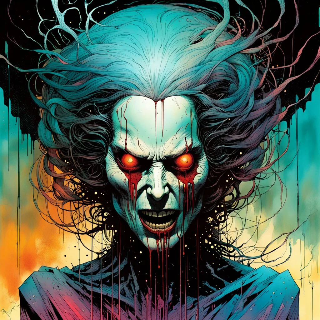 a surreal portrait of the inner workings of her disturbed mind as a nightmarish charnel house of screaming pain , in the comic book style of , Bill Sienkiewicz, , Alex Pardee , and Jean Giraud Moebius, muted natural color, sharp focus, ethereal , dark and foreboding