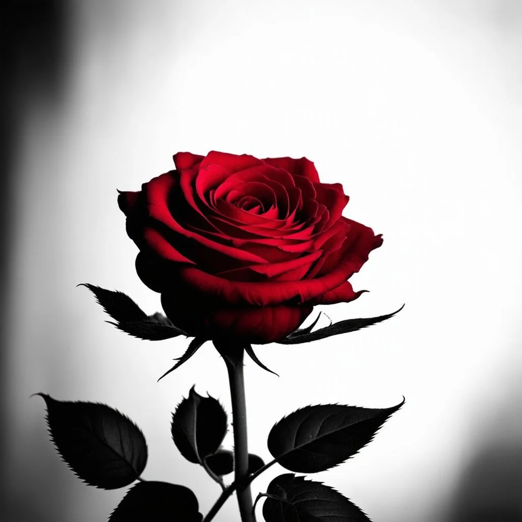 black and white moody picture with a red rose