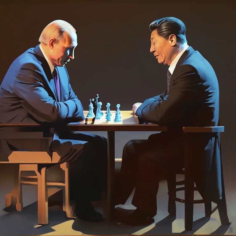 Putin, President Xi Of China And Joe Biden Play Chess between lights and shadow With A Pigeon,And Atomic Bomb Mushroom Cloud,Complex Surgical Instruments Intermixed With A Newborn Boy,Minimalism,Painting By Adrian Ghenie,Rene Magritte,Pablo Picasso,Michelangelo,Salvador Dali,Lucian Freud