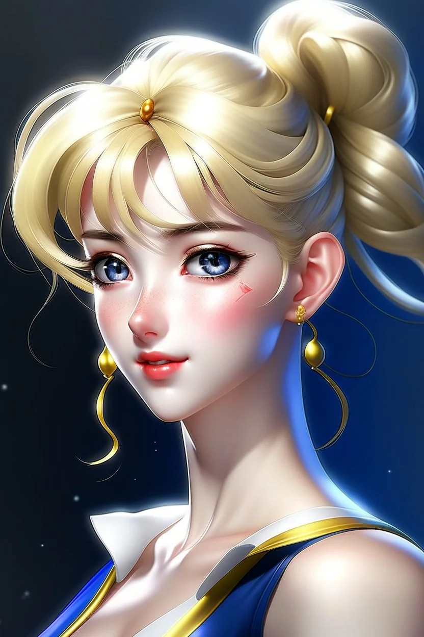 Generate a full-body image depicting Sailor Moon's transformation into a stunning and realistic beautiful woman. Ensure the transformation is seamless with no distortions or deformations in any part of her body. Capture the essence of her character and the elegance of her transformation in a single, flawless frame.