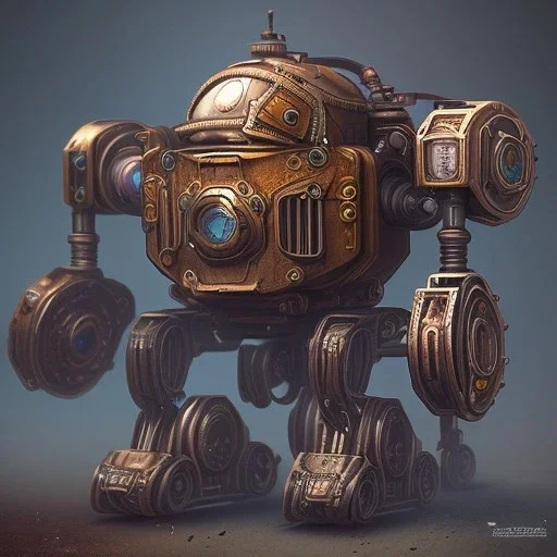 small steampunk mech made out of salvaged pieces