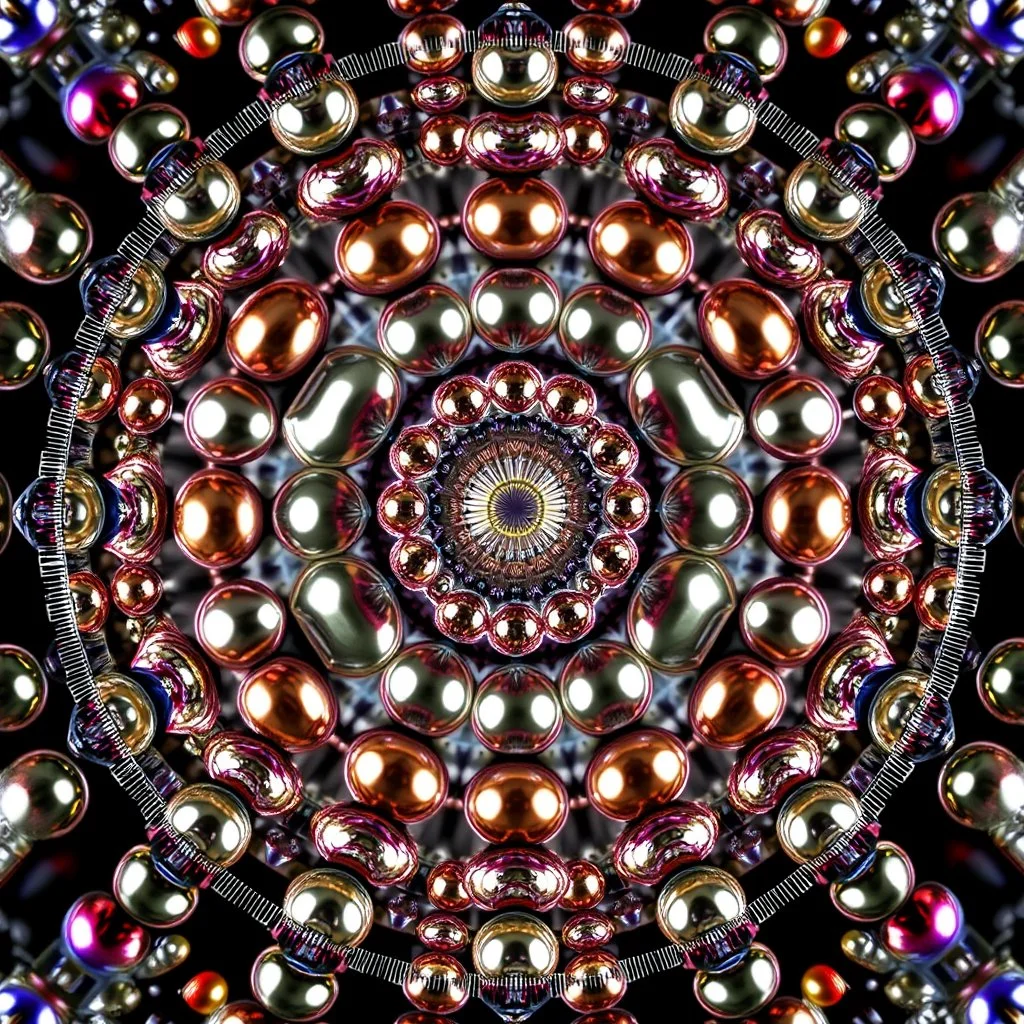 3d Kaleidoscope recursive made of a metallic random color spheres turning many times likr Spirograph drawing Kaleidoscope Ruler Set creation