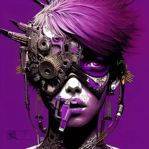 beautiful punk girl, hyper detailed, intricately detailed, illustration by <kilian eng> <Yoji Shinkawa>, purple tones,