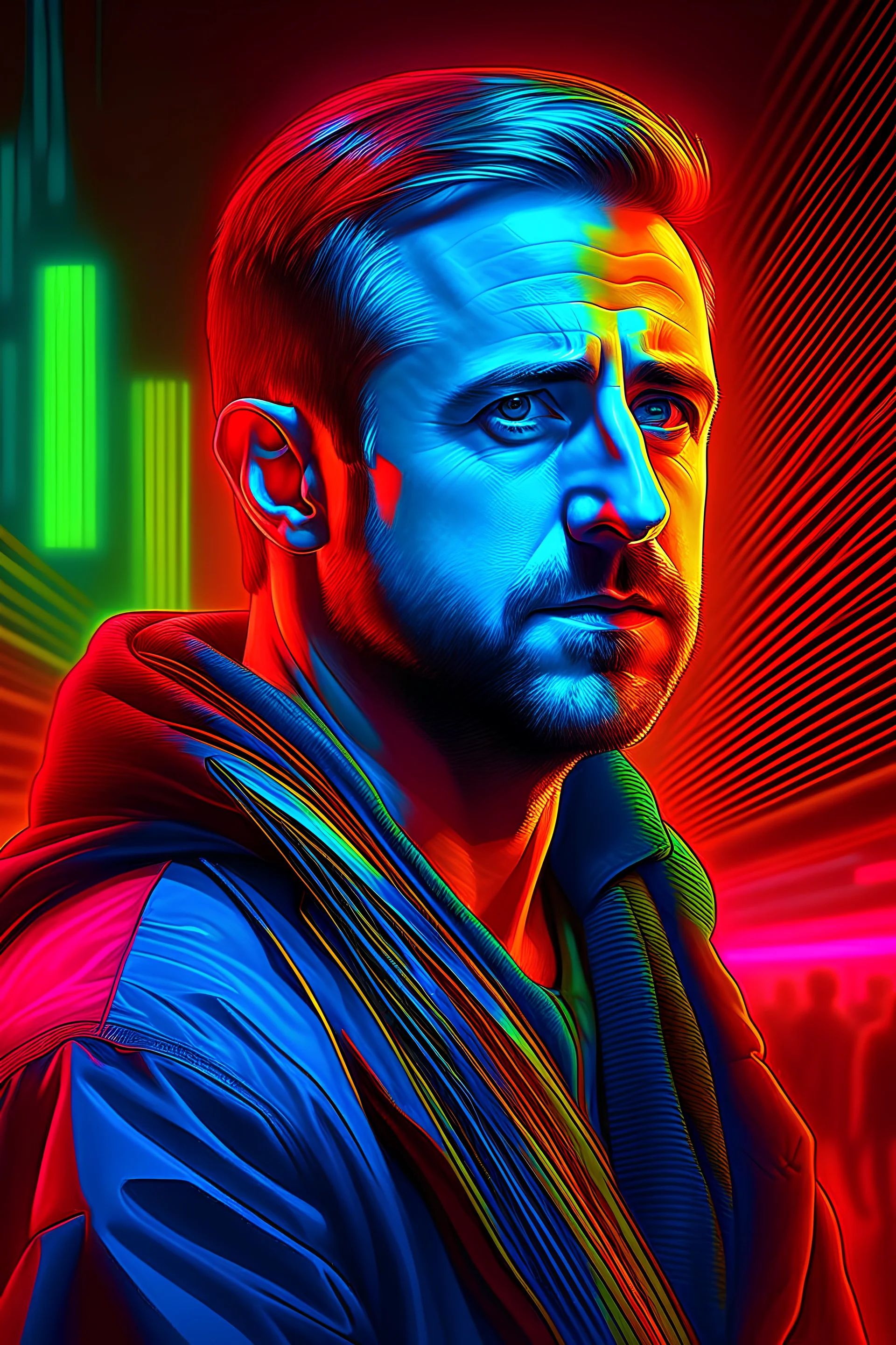 Ryan Gosling from Blade Runner 2049 art with neon