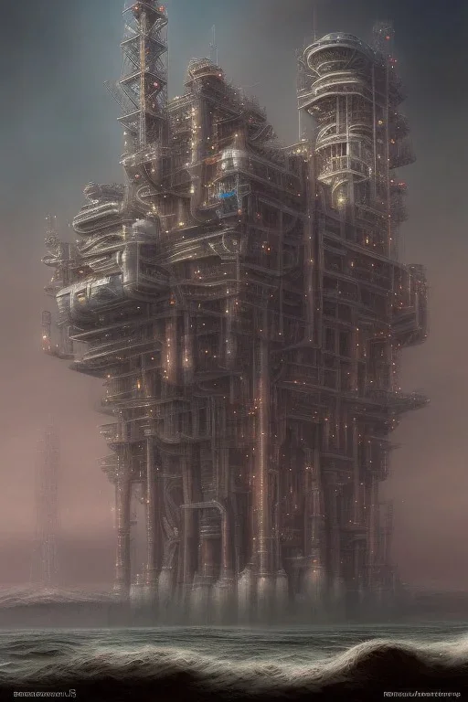 Oil platform in the desert painted by HR Giger