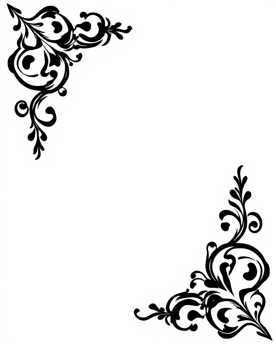 black filigree corner elements, black on white vector