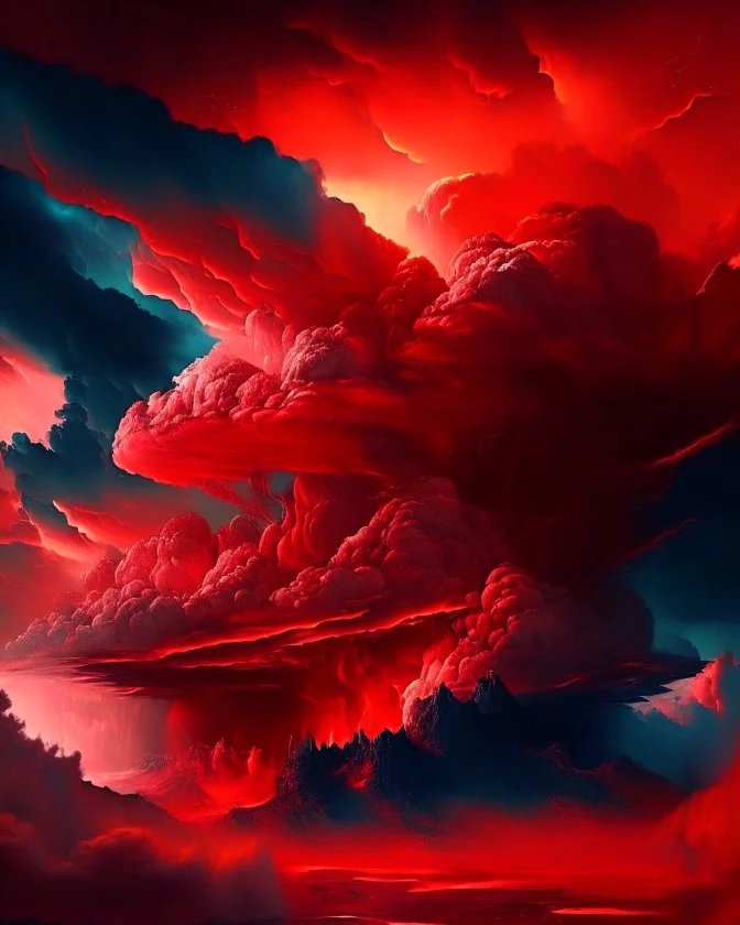 Phantasy landscape with dramatic cloud in fiery red color