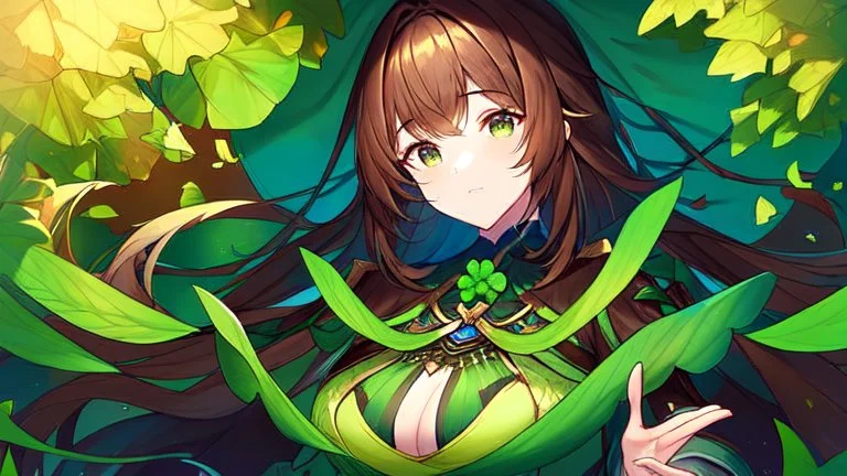 rave poster with Four-leaf clover catgirl brown hair