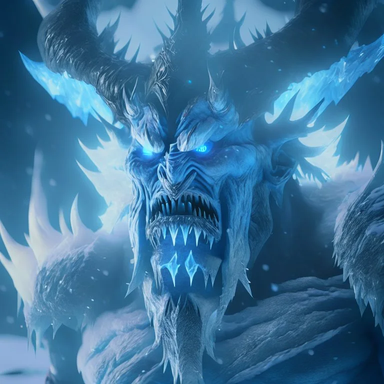 giant ice demon lord, unreal engine 5, 8k resolution, photorealistic, ultra detailed