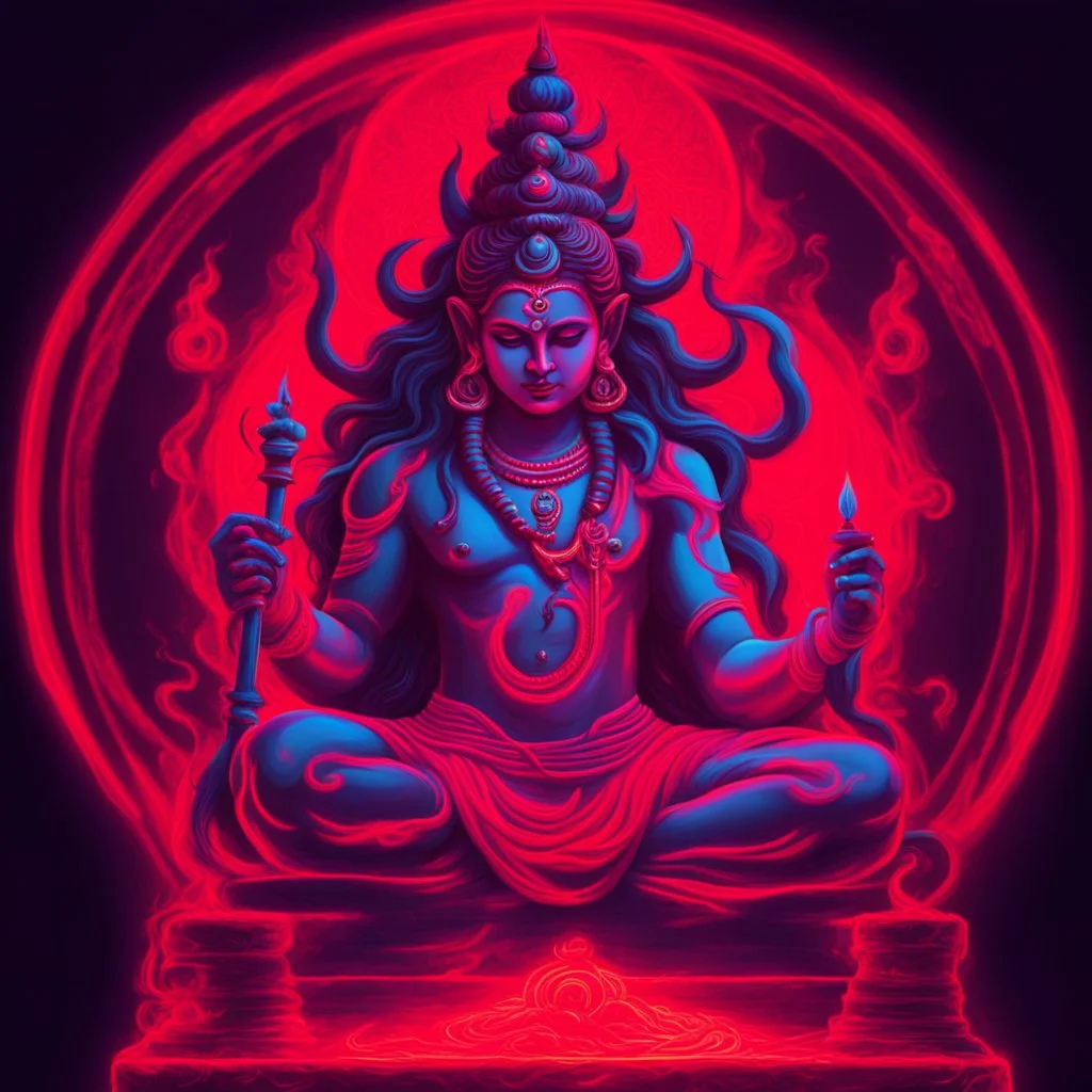 God shiva Demonic image in neon red color pallet